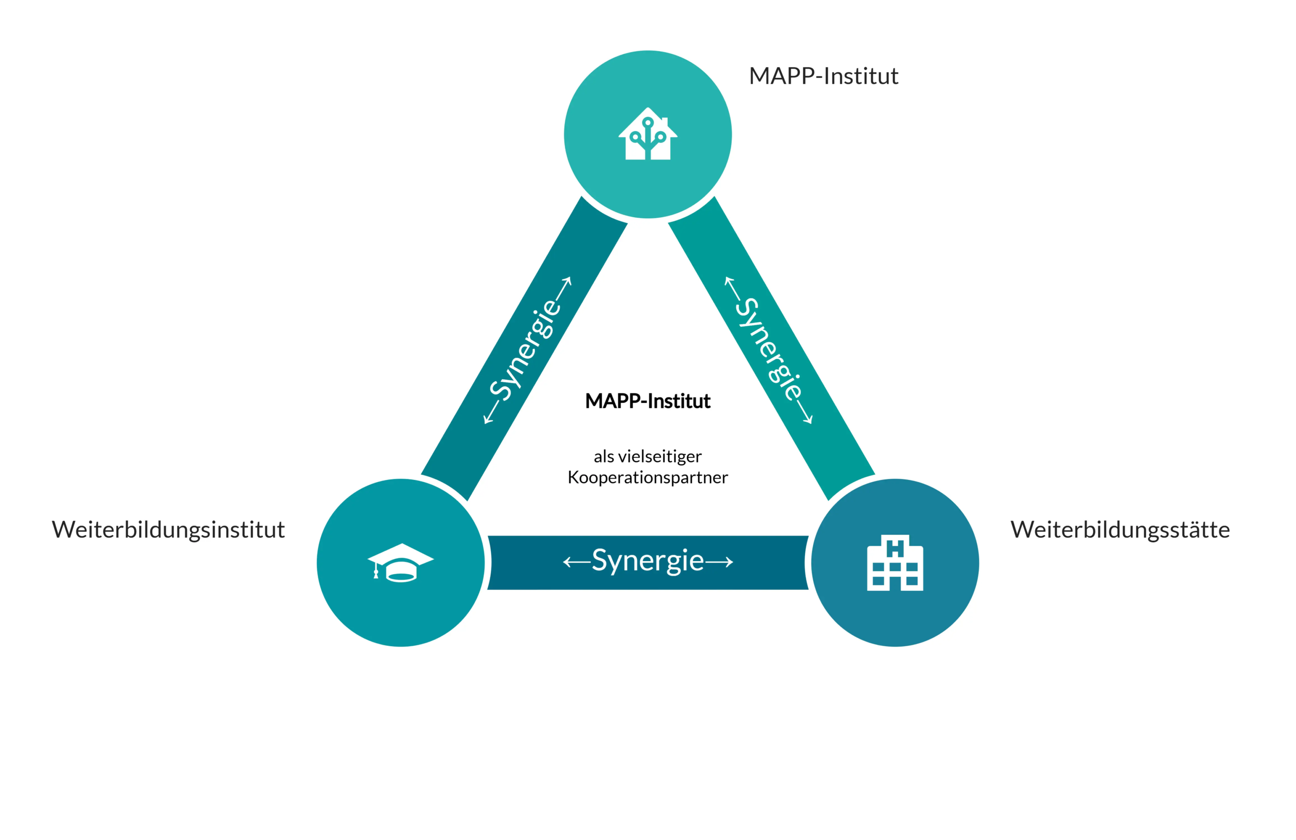 Eine Übersicht, die die Beziehung des MAPP-Instituts zu anderen Akteuren der Weiterbildung veranschaulicht